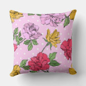 カラフルガーリーフローラグラフィックバラピンク、赤 クッション (裏面)