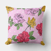 カラフルガーリーフローラグラフィックバラピンク、赤 クッション (正面)
