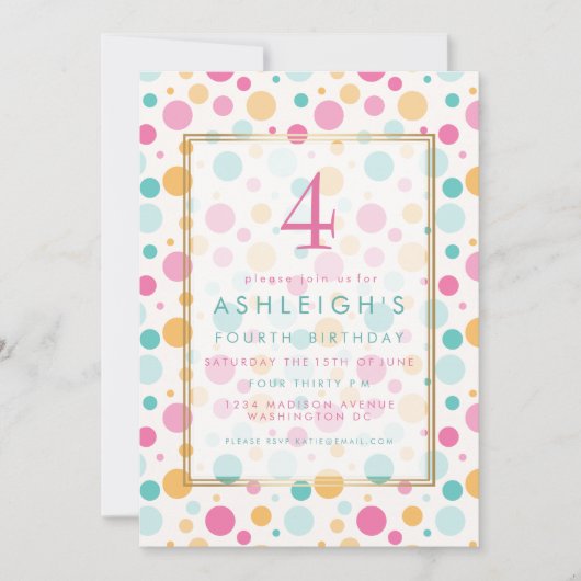 カラフルガーリー水玉模様誕生日会 招待状 (正面)