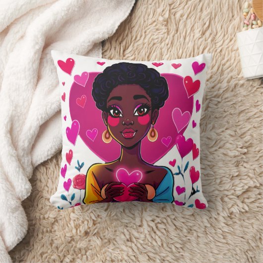 カラフルガールアートスローピロー – 鮮やかなホームデコ クッション (ブランケット)