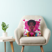 カラフルガールアートスローピロー – 鮮やかなホームデコ クッション (椅子)