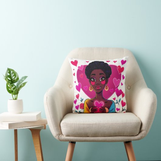 カラフルガールアートスローピロー – 鮮やかなホームデコ クッション (椅子)