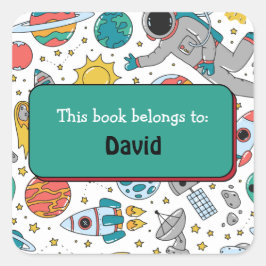 カラフルキッズアウター空間パタパーソナライズされたーン スクエアシール