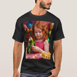 カラフルキッズアニメ - オウムを持つかわいい女の子のTシャツ Tシャツ