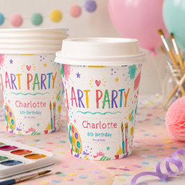 カラフルキッズアートパーティー6歳の誕生日ペイント 紙コップ
