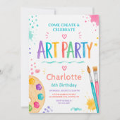 カラフルキッズアートパーティー 6歳の誕生日お絵かき 招待状 (正面)