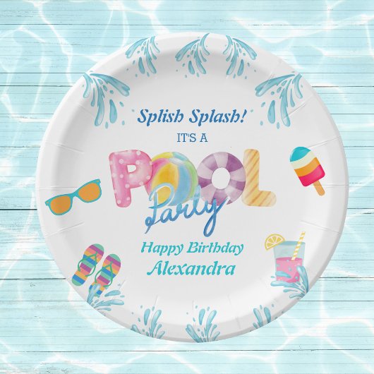 カラフルキッズスイミングプール誕生日パーティー ペーパープレート