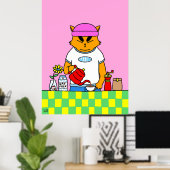カラフルキッチンコーヒーキャット ポスター (ホームオフィス)