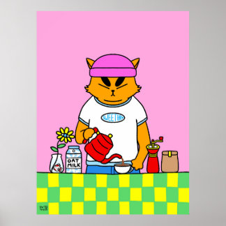 カラフルキッチンコーヒーキャット ポスター