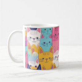 カラフルキャッツマグカップ - 遊び心あふれるネコのポップアート コーヒーマグカップ