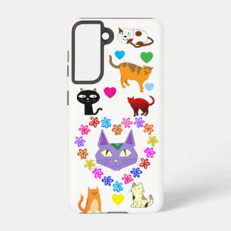 カラフルキャットとハート Samsung Galaxyケース Galaxy S21ケース