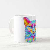 カラフルキャットマグカップ | かわいいアートキャットイラスト コーヒーマグカップ (正面左)