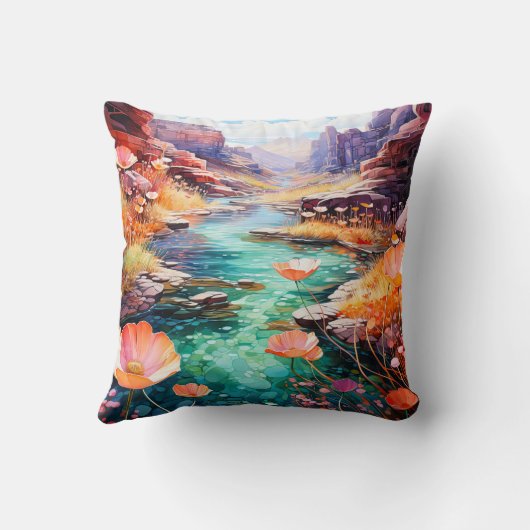 カラフルキャニオンウォーターカラー風景アート クッション (裏面)