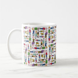カラフルキャラクターパターン(の模様が)ある コーヒーマグカップ