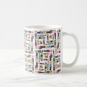 カラフルキャラクターパターン（の模様が）ある コーヒーマグカップ