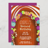 カラフルキャンディーワンダーランド2歳の誕生日 招待状 (正面/裏面)