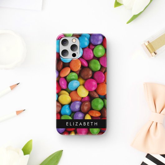 カラフルキャンディ、キャンディボタン、お菓子、あなたの名前 iPhone 16ケース
