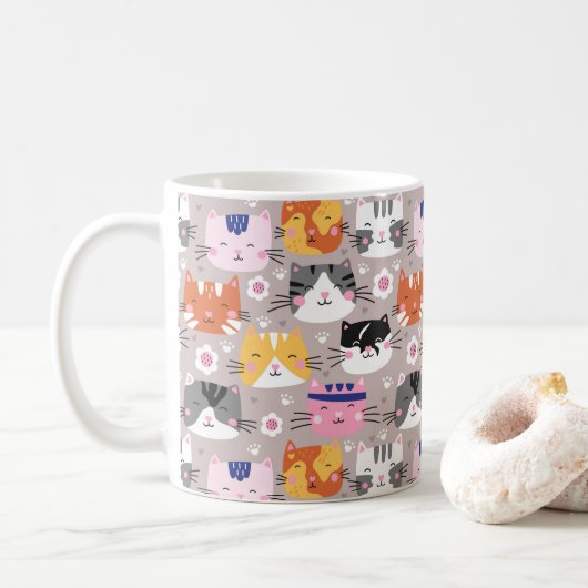 カラフルキュートな猫たち コーヒーマグカップ (ドーナツ)