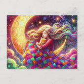 カラフルキルト眠る女の子&三日月 ポストカード (正面)