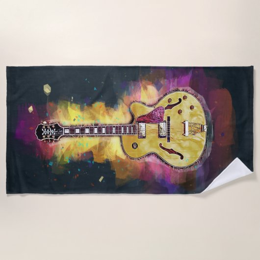 カラフルギタはっきりしたー抽象芸術絵を描ズ ビーチタオル (正面)