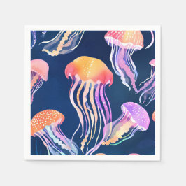 カラフルクラゲ | 海の生き物水彩画 スタンダードカクテルナプキン