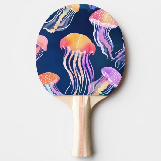 カラフルクラゲ | 海の生き物水彩画 卓球ラケット (正面)