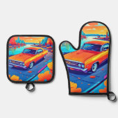 カラフルクラシックデザイン 鍋つかみ&鍋敷きセット (正面)