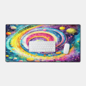 カラフルクラシック水カラー外空間デザイン デスクマット (キーボード&マウス)