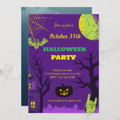 カラフルクリエイティブおもしろいハローウィンパーティ 招待状 (正面/裏面)
