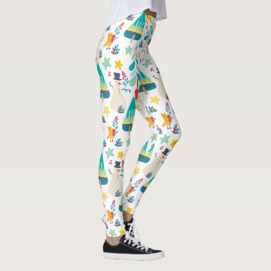 カラフルクリスマスのシンボルかわいい動物のパターン レギンス (右)