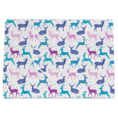 カラフルクリスマスのトナカイ模様 ラージペーパーバッグ (正面)