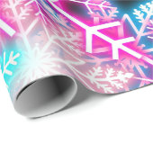 カラフルクリスマスのネオン雪の模様 ラッピングペーパー (ロールコーナー)