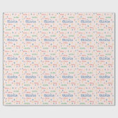 カラフルクリスマスの繰り返し名パーソナライズされた ラッピングペーパー (フラット)