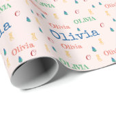 カラフルクリスマスの繰り返し名パーソナライズされた ラッピングペーパー (ロールコーナー)