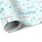 カラフルクリスマスの繰り返し名パーソナライズされた ラッピングペーパー (ロールコーナー)