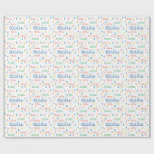 カラフルクリスマスの繰り返し名パーソナライズされた ラッピングペーパー (フラット)