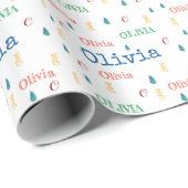 カラフルクリスマスの繰り返し名パーソナライズされた ラッピングペーパー (ロールコーナー)