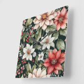 カラフルクリスマスの花エレガント黒 スクエア壁時計 (傾斜)