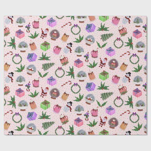 カラフルクリスマスをテーマにした包装紙 ラッピングペーパー (フラット)