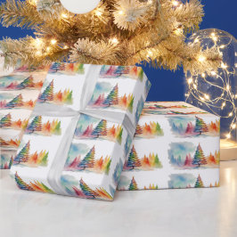 カラフルクリスマスウィンターワンダーランドの水彩 ラッピングペーパー