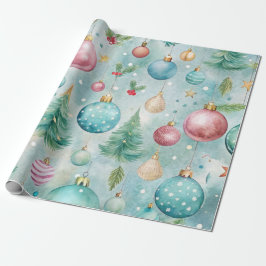 カラフルクリスマスオーナメントと木 ラッピングペーパー