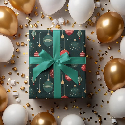 カラフルクリスマスオーナメントパターン ラッピングペーパー