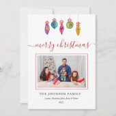 カラフルクリスマスオーナメントフォトグリーティングカード 案内状 (正面)