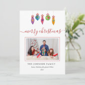 カラフルクリスマスオーナメントフォトグリーティングカード 案内状 (スタンド正面)