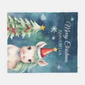 カラフルクリスマスカスタムユニコーン フリースブランケット (正面(横))