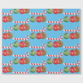 カラフルクリスマスキャンディーキャン&オーナメント ラッピングペーパー (フラット)