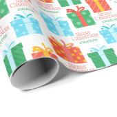 カラフルクリスマスギフトボックス名前をカスタムする休日 ラッピングペーパー (ロールコーナー)