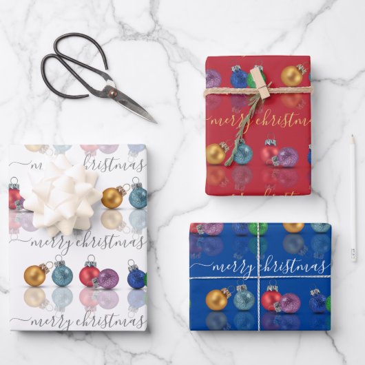 カラフルクリスマスグリッターオーナメント ラッピングペーパーシート (正面)