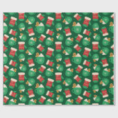 カラフルクリスマスグローブ&ジンジャーブレッドラテグリーン ラッピングペーパー (フラット)