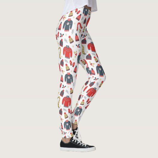 カラフルクリスマスシンボルとセーターのパターン レギンス (右)